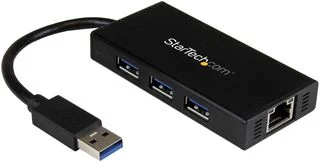 רכזת USB 3.0 ניידת 3 פורטים עם מתאם רשת גיגה-ביט