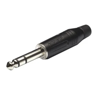 מחבר PL 6.35MM זכר להלחמה לכבל - סטריאו - שחור - AMPHENOL