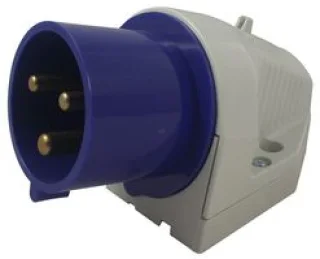 מחבר חשמל תעשייתי כחול - זכר לחיבור לקיר - 2P+E , 230VAC , 32A