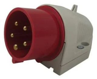 מחבר חשמל תעשייתי אדום - זכר לחיבור לקיר - 3P+N+E , 400VAC , 16A