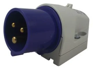 מחבר חשמל תעשייתי כחול - זכר לחיבור לקיר - 2P+E , 230VAC , 16A