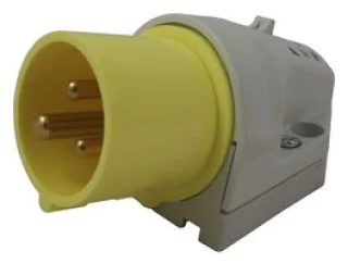 מחבר חשמל תעשייתי צהוב - זכר לחיבור לקיר - 2P+E , 110VAC , 16A