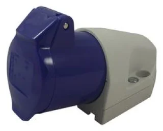מחבר חשמל תעשייתי כחול - נקבה לחיבור לקיר - 2P+E , 230VAC , 16A