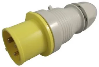 מחבר חשמל תעשייתי צהוב - זכר לחיבור לכבל - 2P+E , 110VAC , 32A