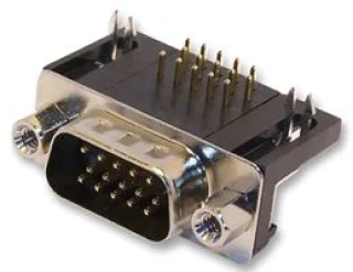 מחבר D-TYPE HIGH DENSITY זוויתי למעגל מודפס - זכר 15 מגעים