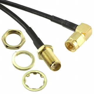 כבל קואקסיאלי RG174 200 mm - SMA זכר זוויתי - SMA נקבה פנל