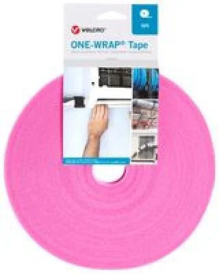 סרט קשירה ורוד לכבלים (סקוטש) - VELCRO - 10MM X 25M