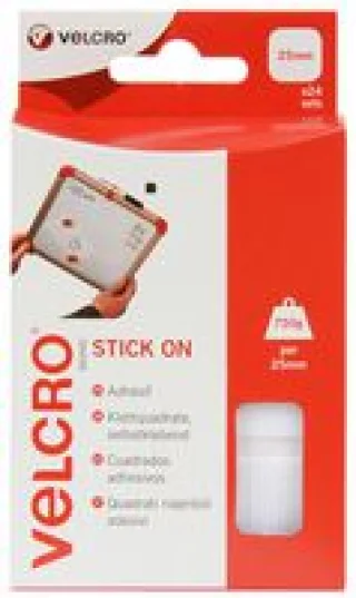 מדבקות ולקרו מרובעות לבנות - HOOK & LOOP - צלע VELCRO - 25MM
