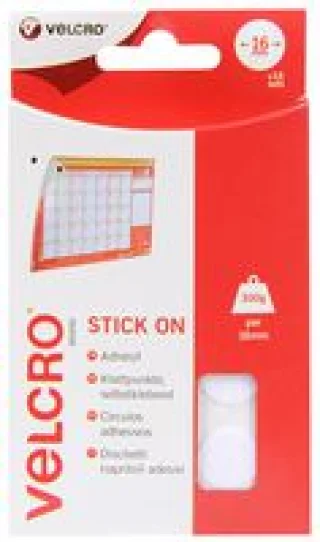 מדבקות ולקרו לבנות עגולות - HOOK & LOOP - קוטר VELCRO - 16MM