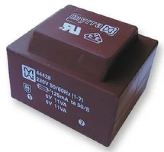שנאי יצוק למעגל מודפס - 230V ⇒ 2X9V - 1222MA / 22VA