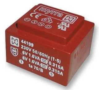 שנאי יצוק למעגל מודפס - 230V ⇒ 2X15V - 107MA / 3.2VA