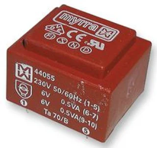 שנאי יצוק למעגל מודפס - 230V ⇒ 24V - 96MA / 2.3VA