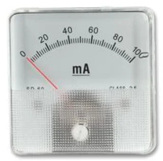 מד זרם (אמפרמטר) אנלוגי - 60MM X 60MM , 0-1MA