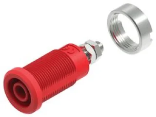 שקע בננה מבודד 4MM להברגה לפנל - בידוד אדום