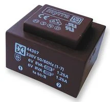 שנאי יצוק למעגל מודפס - 230V ⇒ 2X12V - 667MA / 16VA