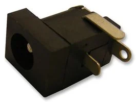 שקע DC זוויתי להלחמה למעגל מודפס - קוטר פנימי 2.5MM