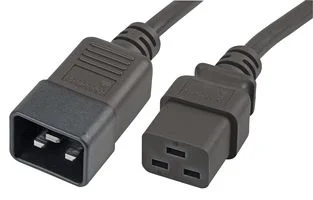 כבל חשמל יצוק - בידוד שחור - IEC C20 ~ IEC C19 - 16A - 250V - 1M