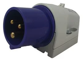 מחבר חשמל תעשייתי כחול - זכר לחיבור לקיר - 2P+E , 230VAC , 16A