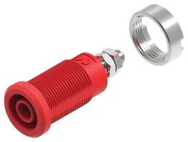 שקע בננה מבודד 4MM להברגה לפנל - בידוד אדום