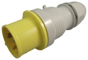 מחבר חשמל תעשייתי צהוב - זכר לחיבור לכבל - 2P+E , 110VAC , 32A